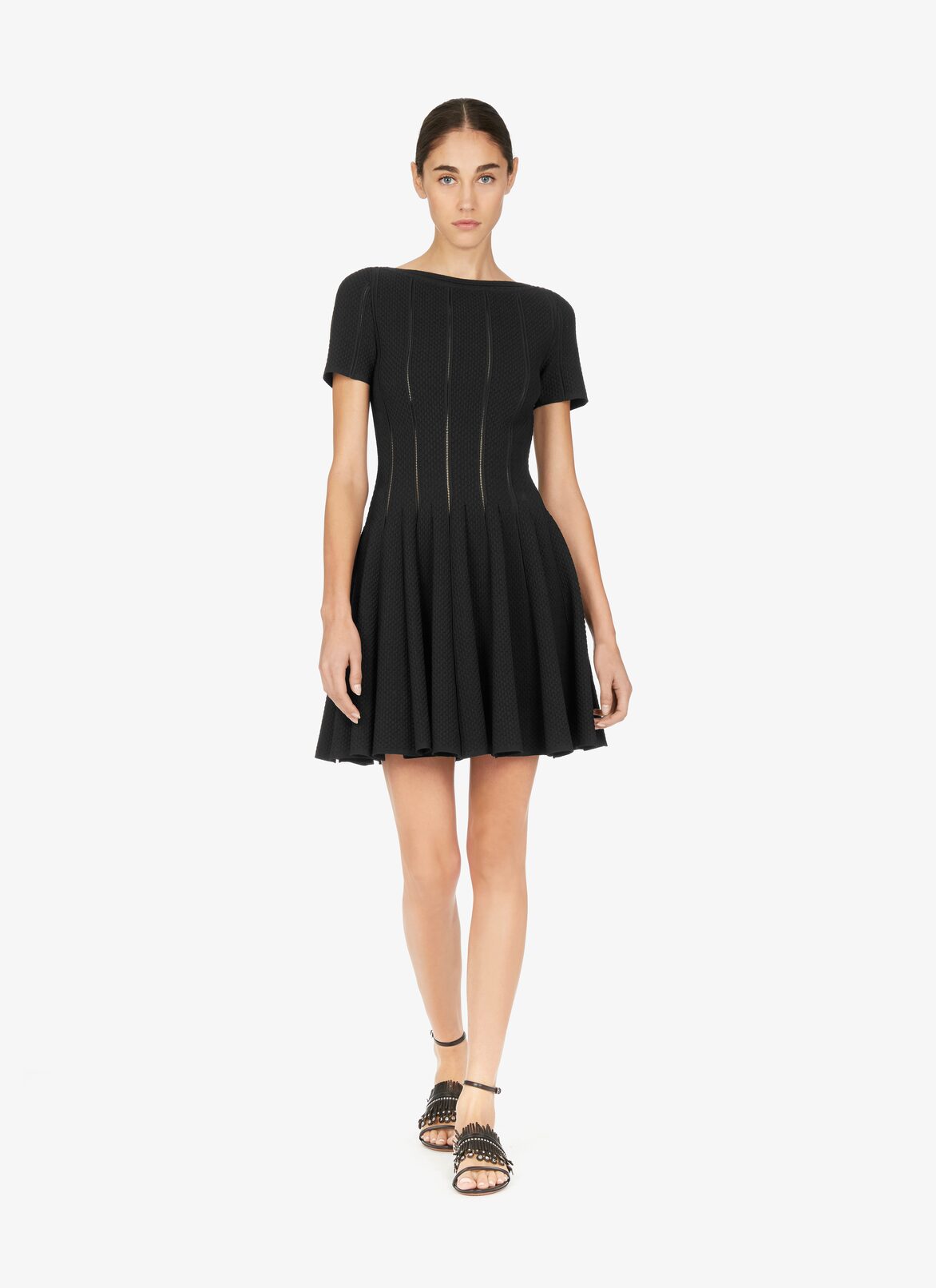 Flared Piqué Mesh Dress ALAÏA BLACK FLARED PIQUÉ MESH DRESS